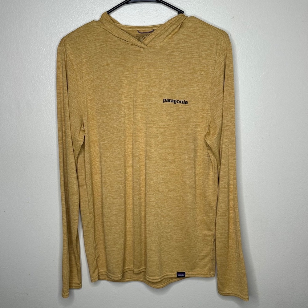 Patagonia Capilene Cool Daily Hooded Yellow Fitz Roy Trout Sun Shirt Men's Small